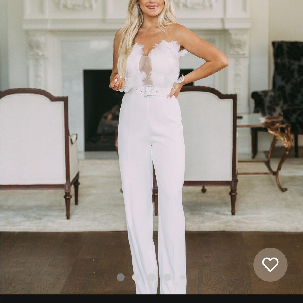 White feather jumpsuit romper long pants strapless never been worn